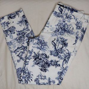 Zara Woman Blue & White Toile de Jouy Ankle Pants